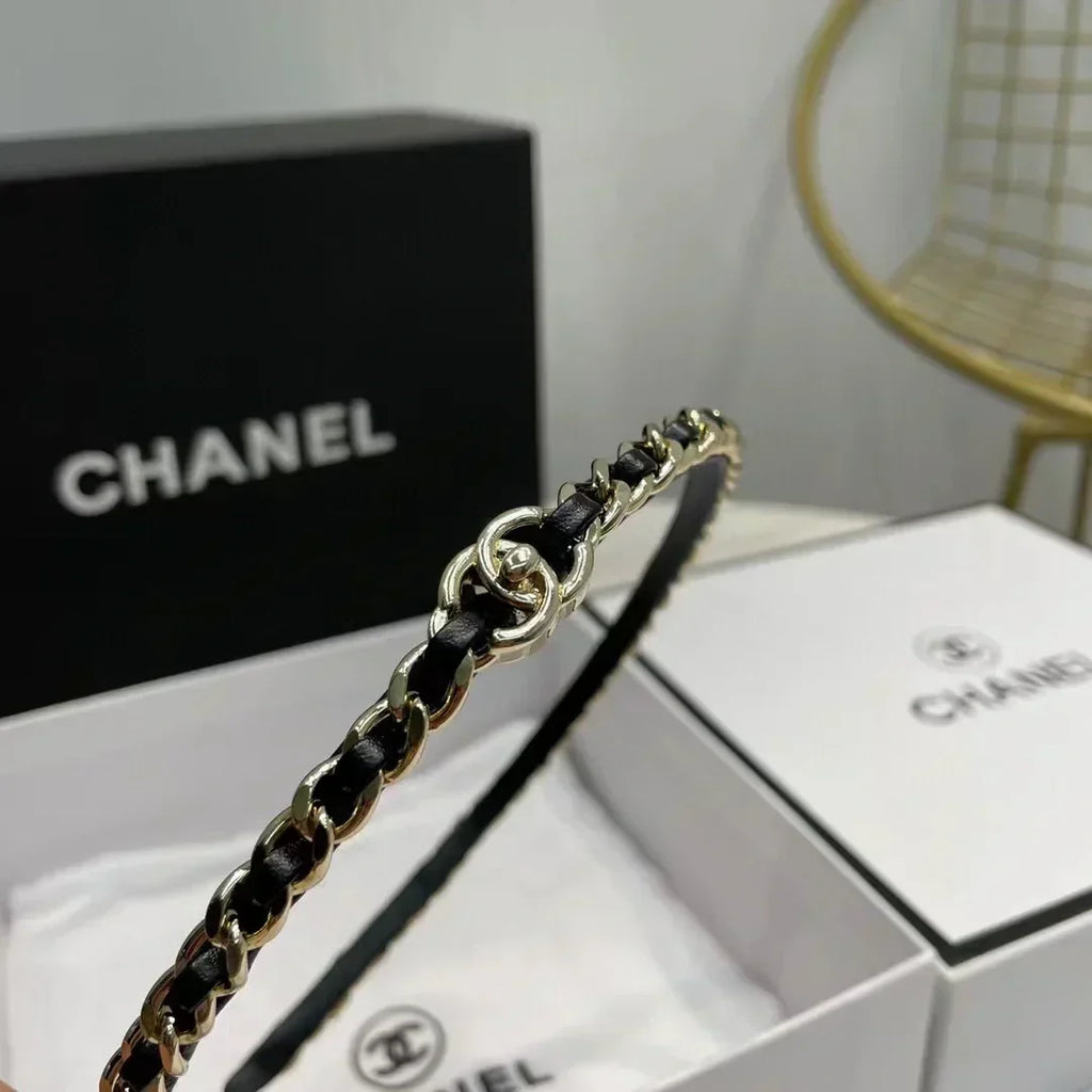 Chanel Black Leather Hair Band