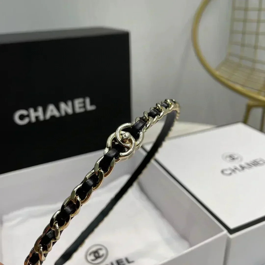 Chanel Black Leather Hair Band