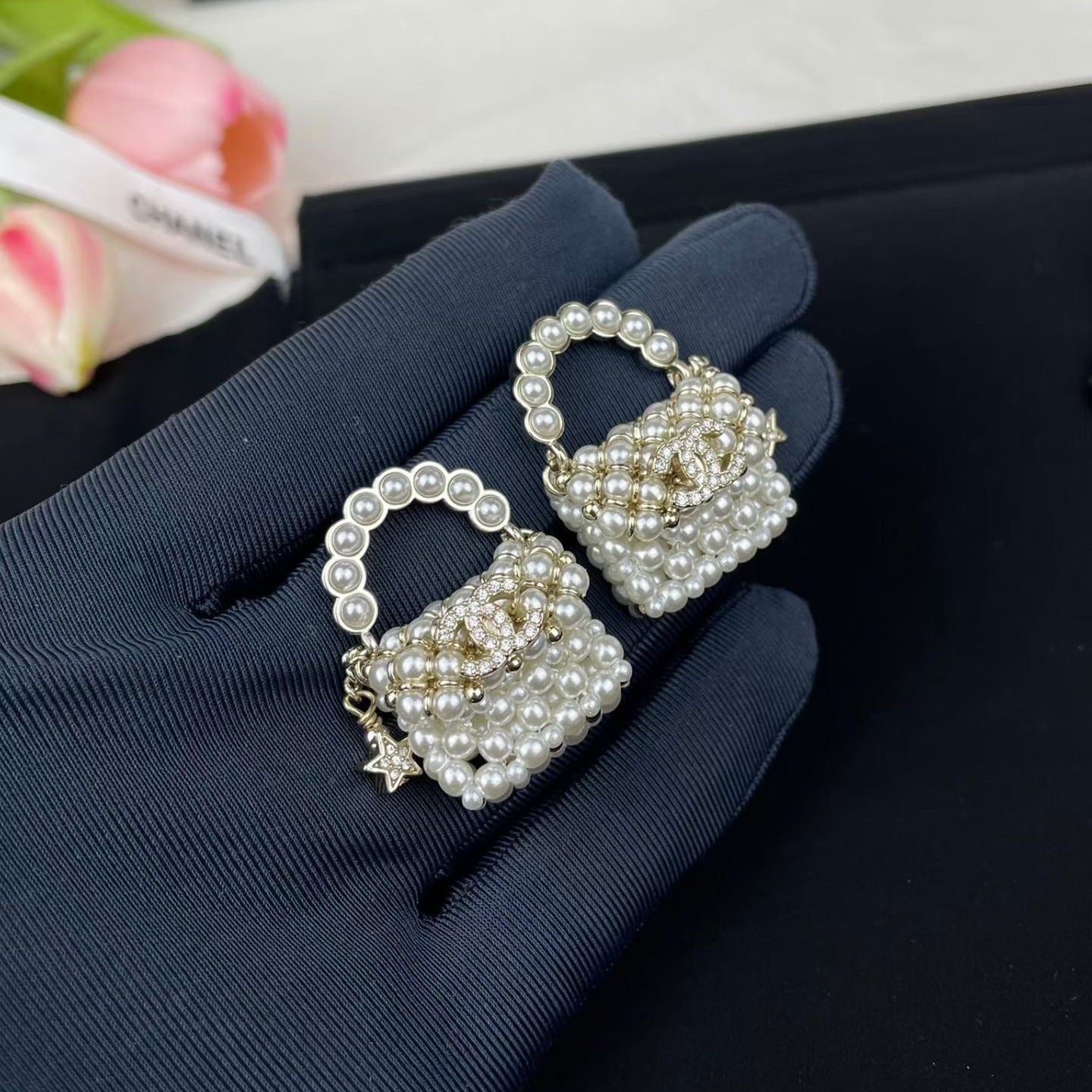 Chanel Pearl Bag Necklace Bracelet Earrings