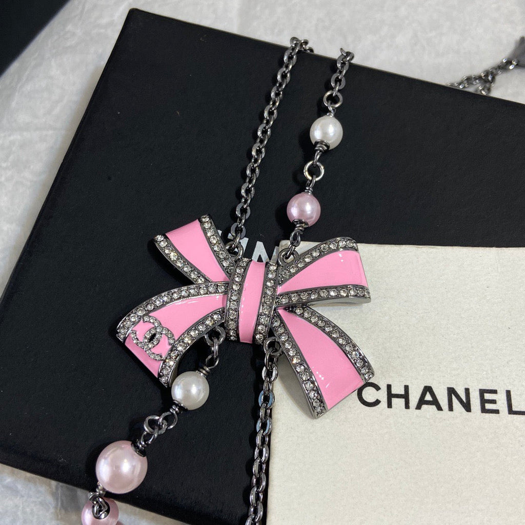 Chanel Double Layer Bowknot Chain Necklace