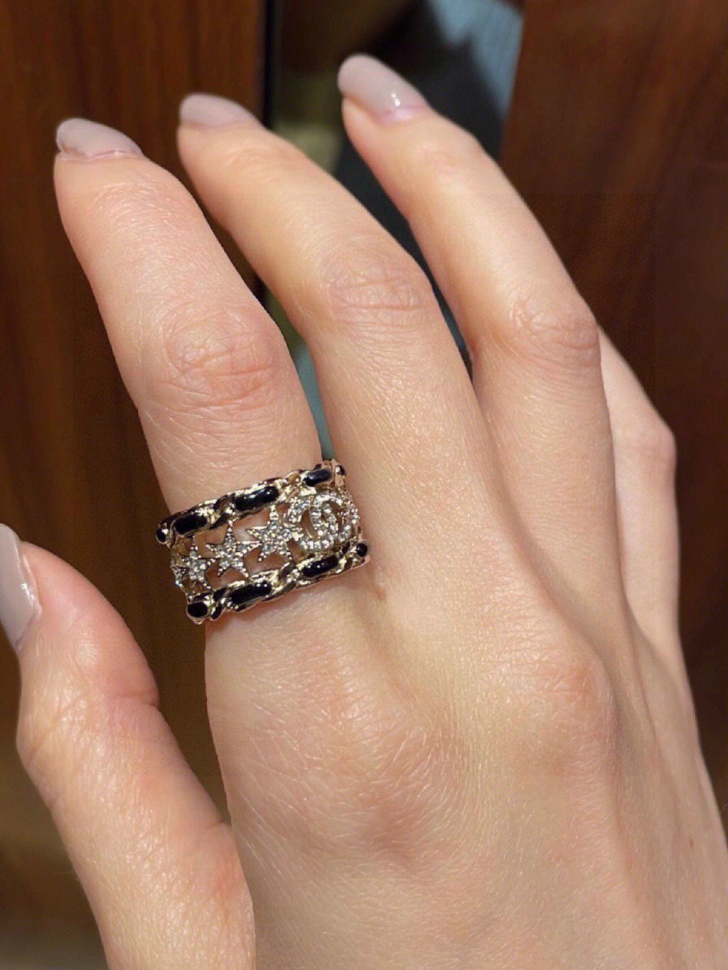 Chanel Black Leather Star Ring