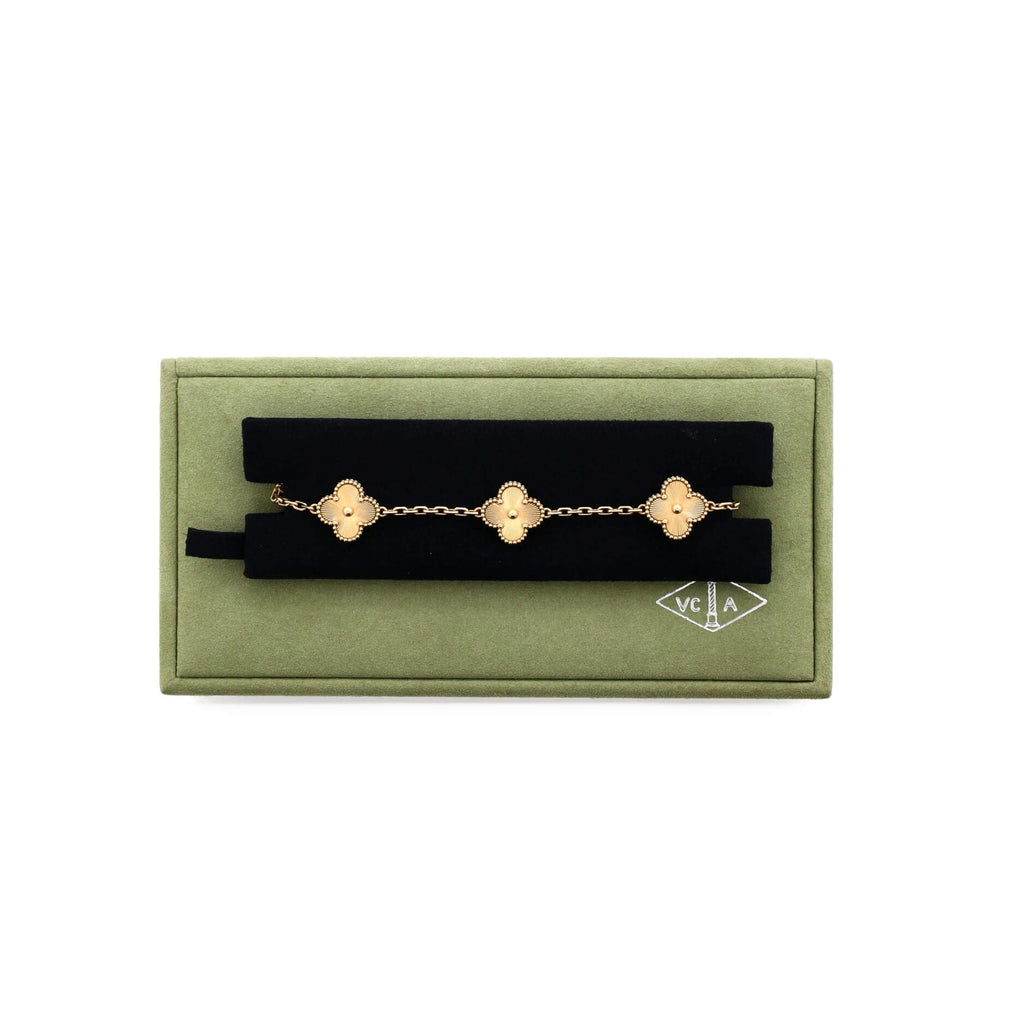 VCA  5 Motifs Bracelet Necklace Earrings Guilloche 18K Yellow Gold